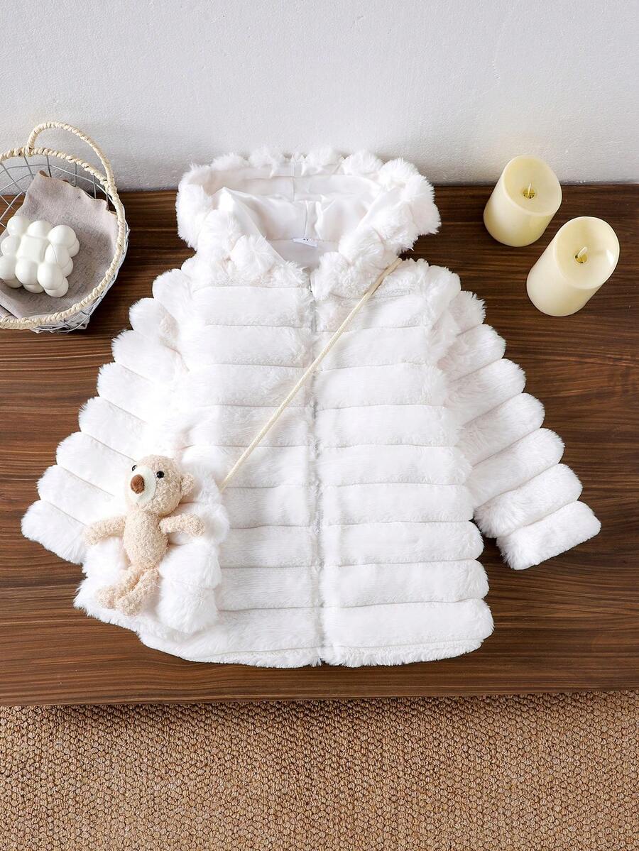 Young Girls Cute Bear Hooded Plush Jacket With Bear Doll Backpack Accessory, Autumn/Winter