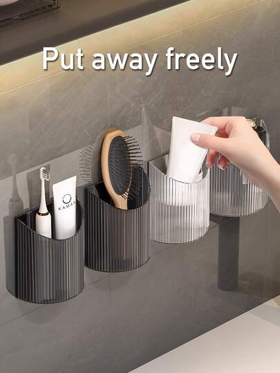 1 件套壁挂式牙刷架，适用于浴室粘贴式淋浴收纳架，可放置牙刷、电动牙刷、牙膏、剃须刀、化妆刷、化妆品、粘贴式墙壁桶，情侣/家庭杯架