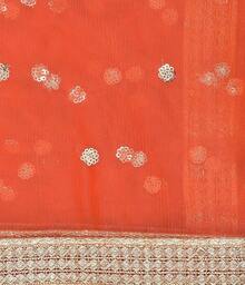 Woman's Embellished Net Dupatta Scarf Shawl Wrap Soft Bridal Wedding - Orange - 查看 5