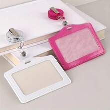 1pc Women Men Card Holder Badge Holder PU Leather Office Bus ID Hospital Nurse School Access Card Horizontal Vertical Card Holder Study Supplies - 黑色橫向 - 查看 4