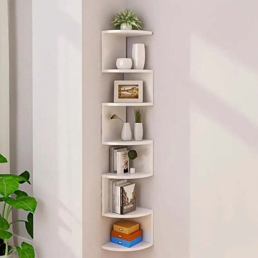 Five-Layer Floating Bookshelf Unit, Wall-Mounted Plastic Storage Rack, Space-Saving Triangular Design, Multi-Functional Wooden Bookshelf, Suitable For Home Office, No Drilling Required, Wall-Mounted Monitor, Practical Storage Rack, Practical Storage Rack, Floating Shelf