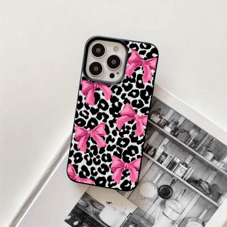 Fundas y carcasas protectoras con orificios grandes, diseño de lazo con estampado de leopardo en blanco y negro, compatibles con phone 16 Pro, 16, 15 Pro, 14, 14 Plus, 14 Pro, 13, 13 Pro, 12 Pro y 11/11 Pro. Regalos para cumpleaños y celebraciones. - Negro - Ver 1
