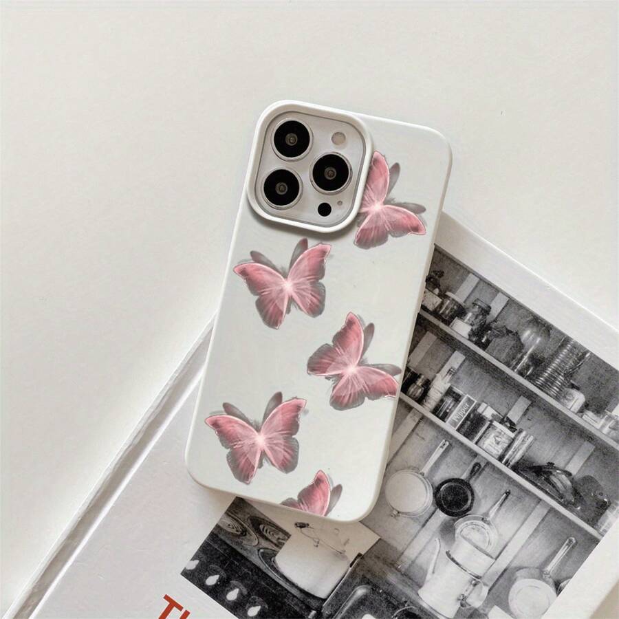 Fundas protectoras rosas transparentes con diseño y orificios grandes. Compatibles con phone 16 Pro Max, 16, 15 Pro, 14, 14 Plus/14 Pro Max, 13, 13 Pro, 12 Pro, 11/11 Pro. Serie. Regalos para cumpleaños y festividades - Blanco - Ver 1