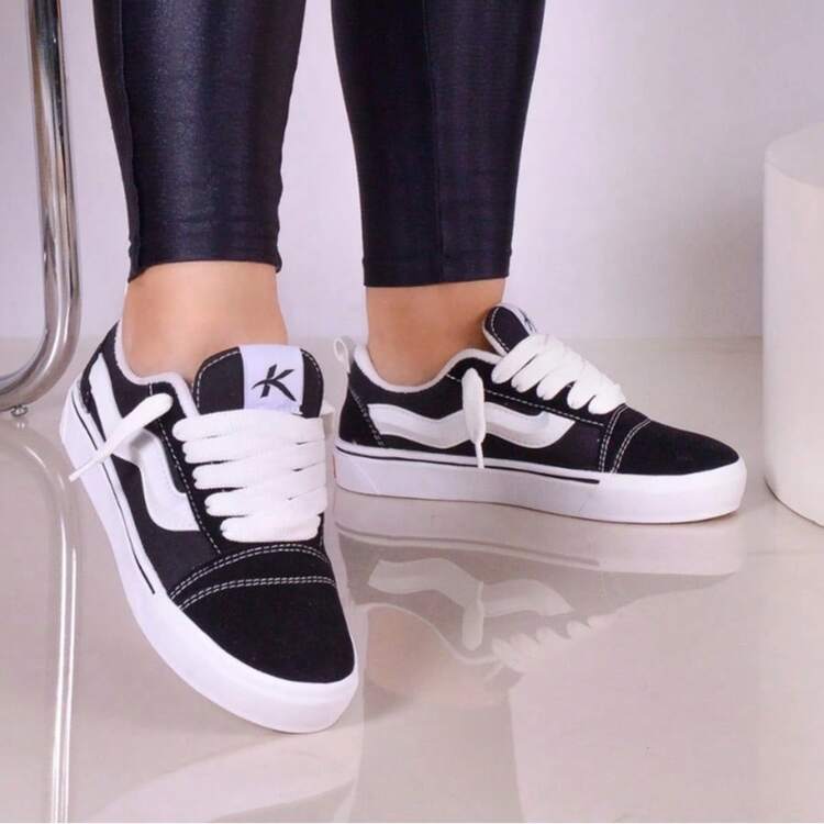 Tênis Feminino Casual Feminino preto branco vsssss Street - Preto e Branco - Visão 1