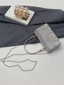 Dedoo 1 geantă de seară nouă cu strasuri - geantă strălucitoare cu ciucuri, potrivită pentru rochii de mireasă și rochii de domnișoare de onoare, curea metalică detașabilă pentru purtare pe umăr, cadou pentru femei, perfectă pentru petrecere, nuntă, bal/cină/banchet, asortată cu rochie de seară și rochie cu paiete