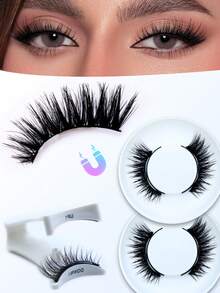 2 perechi de gene magnetice reutilizabile 3D naturale magnetice gene false instrument cosmetic portabil 3 pași presă pe gene false clip set 6-11 mm gene pentru nuntă, petrecere, întâlnire bandă gene, gene, gene, gene false