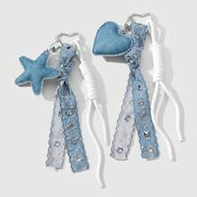 1pc Vintage Chic & Fashionable Multi-Color Faux Pearl Rhinestone Denim Star & Heart Shape DIY Keychain & Bag Accessory Suitable For Women Daily Wear Or Holiday Gift - Multicolor - View 10
