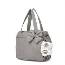 Fashionable Bow Decoration Large Capacity Tote Bag, Available In Multiple Colors, Lightweight Waterproof Fabric+Durable Handle, Multi-Layer Partition Storage (Suitable For Yoga Mats/Laptops/Daily Small Items), Shoulder And Back Carrying Dual-Use, Suitable For Commuting/Outdoor Fitness/Street Fashion/Travel And Other Scenarios, Practical Aesthetic Bag - Trà xám nâu - Xem 9