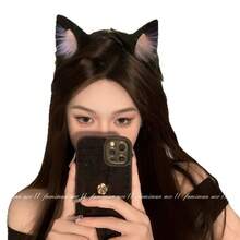Cat Ear Headband Cosplay Realistic 3D Animal Ears Cute Cartoon Plush Ears Lolita Face Washing Headband Women Hair Clip - 黑白貓娘髮箍 - 查看 5