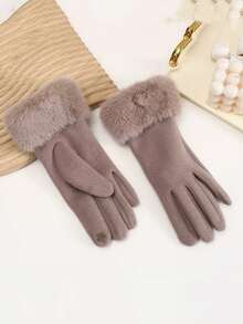 1 par de guantes de dedo completo de unicolor, elegantes y casuales, de poliéster con pantalla táctil, con forro cálido, de moda para mujer, para otoño/invierno