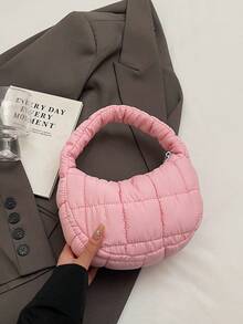 2025 New Casual Fashionable Mini Handbag With Ruched Cloud & Plaid Pattern, Cotton Padded