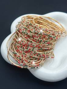 1pc/6pcs/12pcs/20pcs/60pcs Christmas Color Crystal Tennis Bracelet Elastic Bangle, Multi-Layer Wear For Women, Christmas Party