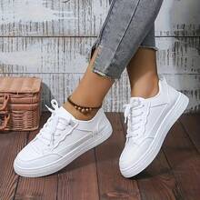 Women White Sneakers Spring Autumn Sport Running Shoes Casual Lace Up Flat Skid-Proof Shoes - trắng - Xem 8