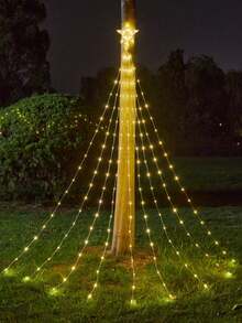 1 Stück 198 LED 5-zackiger Sternförmiger Lichterkette, Wasserfall Lichterkette für Weihnachtsbaum, Außenbereich Garten Dekoration, geeignet für Halloween, Weihnachten - Wasserdichte batteriebetriebene Weihnachtsdekoration XMAS Deko Weihnachtsbaum Geschenk Deko Thanksgiving Hochzeit Heim Deko Herbst Deko Geburtstags Dekorationen für Geschenke Party Zubehör Innen Außen Garten Feiertag Festival Deko Halloween Deko Wanddeko Halloween Ornamente