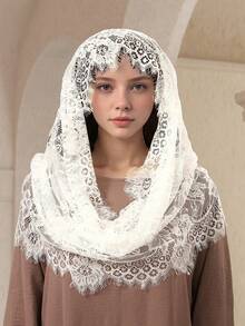1 Stück vielseitiger runder Spitzenkapuzenvoile für Bräute, eleganter und vintage Braut-Kopfschmuck Schal - Verschiedenfarbig - Übersicht 10