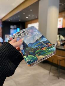 1pc Healing Artistic Ins Style Transparent Case Blue Purple Gradient Van Gogh Starry Night Cypress European Town Landscape Painting Starlet Sky Handwritten English Art Phone Case Oil Painting Starry Sky Atmosphere Unisex Full Coverage Anti-Drop Soft Shell Compatible With IPhone All Series, Compatible Models: IPhone17/17Pro/17ProMax/16/16Plus/16ProMax/16e/15ProMax/11/12/12Pro/12ProMax/13/13Pro/13ProMax/14/14Pro/14ProMax - Fine Hole Vortex - View 4
