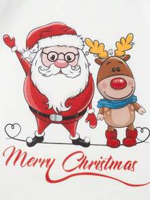 Christmas Family Pajamas Matching Set Santa Elk Print Long Sleeve Tops And Pants Loungewear Soft Sleepwear - 紅色 - 查看 7
