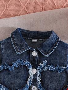 Conjunto versátil y lindo de 2 piezas para niñas bebés: chaqueta de mezclilla con corazón y vestido de tul con moño, para primavera/verano - Rojo - Ver 4