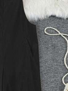 1 条纯色灯芯绒口袋金属纽扣带裤子，适合节日、婚礼、度假、办公室、日常穿着、约会、旅行、秋冬、牛仔风格 - 黑色 - 查看 5