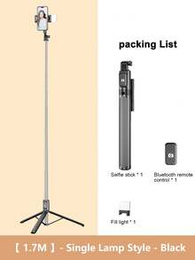 Nuevo palo de selfie inalámbrico Bluetooth de 1.7M/1.3M, equipado con luz de relleno LED de 3 colores, soporte portátil de acero inoxidable para teléfono móvil rotativo 360°, ligero y portátil, compatible con iPhone 16 15 14 13 12 11e/Max/Pro/Xs/Xr/X/Plus, Galaxy S25/S24/S23/S22Ultra, y smartphones Android como GoPro, adecuado para viajes/selfies para vacaciones de verano, viajes, actividades al aire libre, trípode para transmisión en vivo