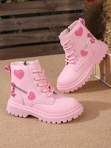 女童可爱靴子，儿童中筒短靴，女童防滑耐用靴子 - 粉色 - 查看 3