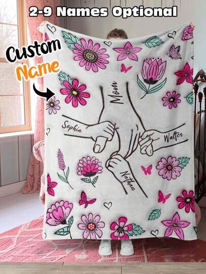 Customized Blanket For Mother's Day, Can Personalize With Name, Can Be Used As A Shawl, Personalized Floral Blanket For Office, Personalized Text Blanket For Anniversary, An Ideal Gift For Women's Day, Housewarming, Valentine's Day, Anniversary, Mother's Day And Other Occasions