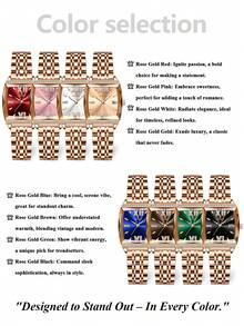 POEDAGAR 1pc Women's Rose Gold Stainless Steel Elegant Quartz Watch, Rhinestone Encrusted Barrel-Shaped Dial, Luxury Waterproof Date Display Wristwatch, Fashion Ladies Watch, Suitable For Daily Wear, Women's Gift - Rose Gold - View 4