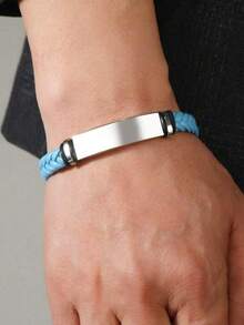 1pc Customized Men's Engraved Bracelet, Personalized Stainless Steel Silicone Wristband With Adjustable Strap, Father's Day Gift - Multicolor 2 - View 3