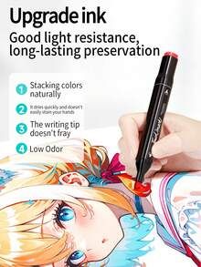 1pc 60 Colors Dual-Tip Permanent Marker Pens, Oil-Based Art Supplies For Students, Anime Design, Drawing, Painting, Suitable For Elementary School, Children, Preschool