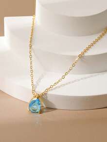 1pc Custom Birthstone Necklace, Zirconia Tear-Drop, Heart Square Gemstone Personalized Birthday Gift, Mom Gift, Best Friend Gift