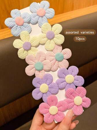 10pcs Colorful Cute Flower Hair Clips, Daily Accessories Hair Clips, School Supplies