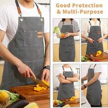Heavy Duty Chef Apron For Men & Women - Cotton Canvas Crossback Design With Large Pockets - Adjustable Neck & Waist - Xám - Xem 3
