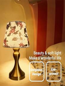 Vintage Floral Fabric Lamp With Energy-Saving LED, USB Powered - Metal Base, Warm Glow Suitable For Bedroom, Study Or Living Room Decor, Study Lighting | Vintage Style Lamp | Fabric Lampshade, Bedroom Desk Lamp