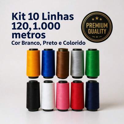 Kit 10 Linha De Costura 120 De 1.000 metros, Colorido Máquina reta 100% Poliéster