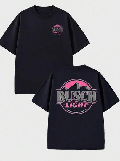 Retro Style Busch Light Beer T-Shirt With Mountain And Sunset Design 100% Cotton Double Side Print Tee,Unisex