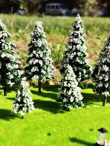 5/10 piezas Árboles modelo de cedro, altura 4,83-12,45 cm, 5 tamaños de árboles modelo con nieve y escarcha, muy adecuados para la decoración navideña y la decoración invernal de árboles modelo de paisaje, decoración de micropaísaje, maqueta arquitectónica, escritorio de oficina, escritorio de restaurante, decoración de dormitorio, sala de estar, balcón, jardín, decoración de plantas en maceta, decoración invernal, decoración de día nevado, te da un hogar acogedor