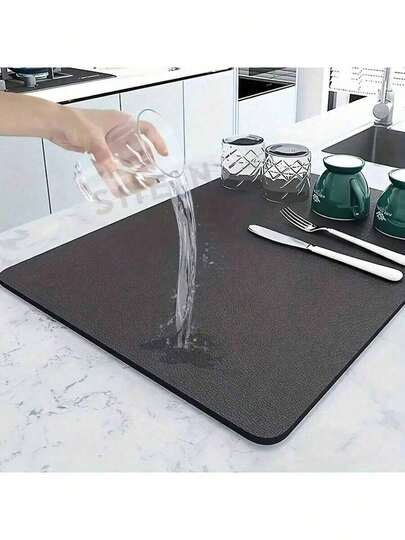 1 pieza Alfombrilla de secado de unicolor, alfombrilla antideslizante y absorbente resistente al desgaste para máquina de café, alfombrilla de drenaje de diatomita suave, alfombrilla de drenaje, alfombrilla de café, alfombrilla de bar y restaurante, alfombrilla para mascotas, alfombrilla para vajilla, alfombrilla de baño, alfombrilla para encimera para decoración de mesa de comedor, suministros de cocina para el hogar