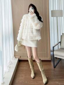 2025 Winter New Faux Fur Casual Fashion Retro Loose Long Sleeve High Collar Women Fake Fur Coat