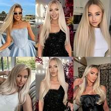 13X4 Purple Hair Synthetic Lace Front Wigs 26 Inch Pre Plucked Long Straight Hair Wigs 13X4 HD Lace Wigs Glueless Dark Purple Colored Wigs Heat Resistant Halloween Wigs Deep Purple Long Silky Straight Lace Front Wigs For Fashion Women For Daily Christmas Party Cosplay Use - 漸變金色 - 查看 11