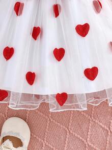 Conjunto versátil y lindo de 2 piezas para niñas bebés: chaqueta de mezclilla con corazón y vestido de tul con moño, para primavera/verano - Rojo - Ver 6