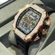 ONOLA-6826F 男士桶形多功能机械自动腕表，橡胶表带，时尚运动冰钻腕表 - 黃色 - 查看 10