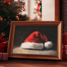 1pc, Canvas Wall Art, Christmas Frame Wall Decoration, Vintage Classic Santa Hat Art, Rustic Christmas Decor, Winter Retro Poster, Santa Claus Oil Painting, Winter Decor Poster, Minimalist Wall Decor, Modern Art, Contemporary Home Decor