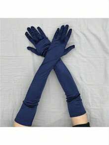 1 đôi găng tay satin co giãn có chức năng cảm ứng, thích hợp cho đám cưới, phù dâu, các sự kiện trang trọng, biểu diễn sân khấu mùa hè. - Màu xanh hải quân - Xem 1
