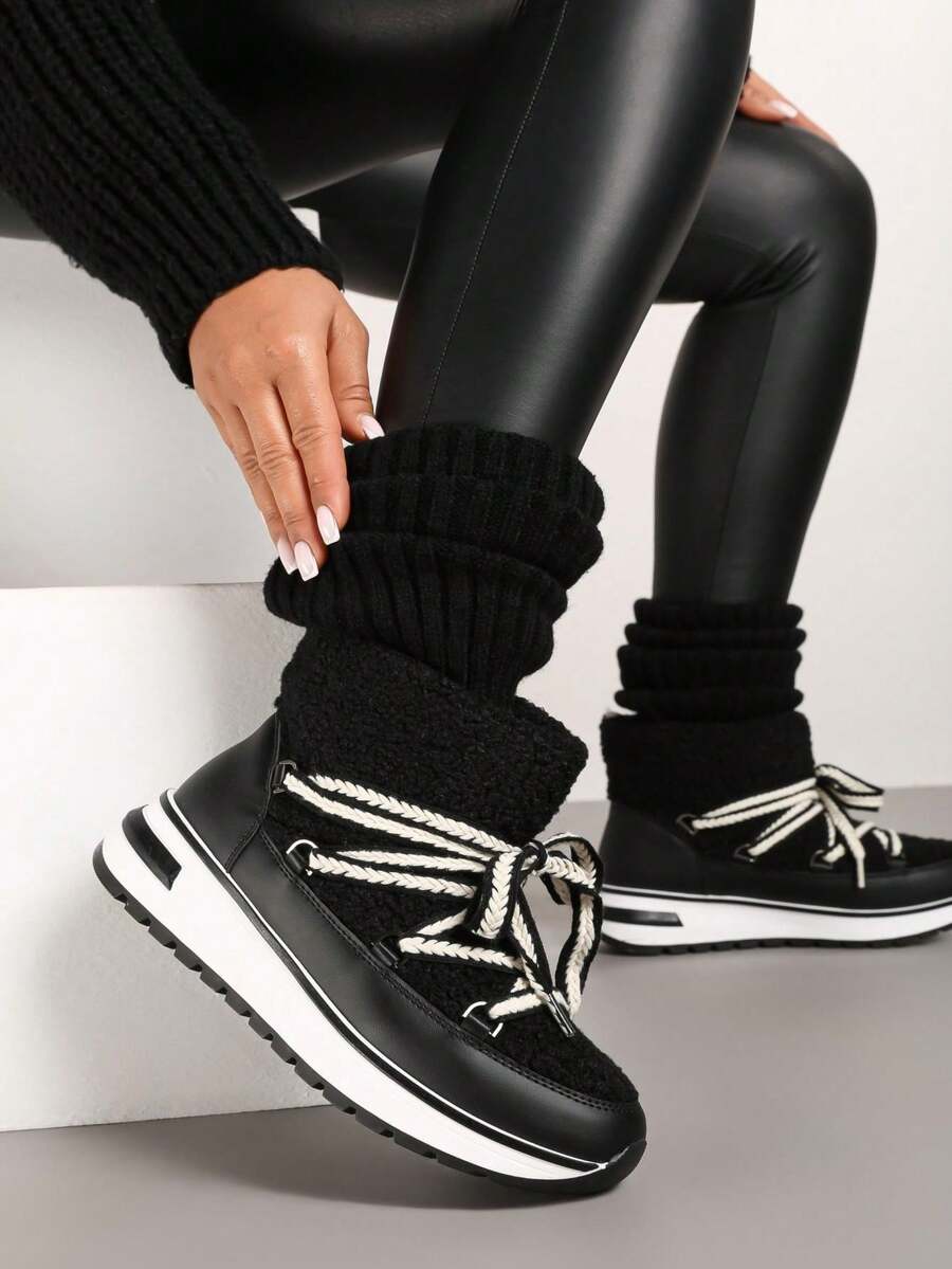 Cozy Faux Shearling Winter Boots For Women, Casual - Black - View 1