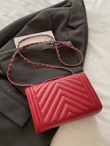 Fashion Solid Color Quilted Square Chain Shoulder Bag, Multifunctional Evening Clutch, Lightweight New Handbag & Wallet, Suitable For Daily Commute Crossbody, Ideal Choice For Office Workers, Casual Coin Purse - Red - View 9