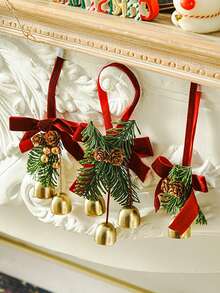 1pc Stainless Steel Holiday Tree Decoration With Bow And Bell Ornament, Durable And Easy To Install Festive Accessory,Hanging Door Bell Rustic Christmas Bells For Door Tree Wearth Decorations