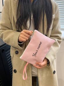 1 件个性化定制帆布包灯芯绒风格独特可折叠大容量轻便时尚个性化帆布包袋中包化妆包手拿包零钱包收纳袋，圣诞节，万圣节，南瓜，圣诞节，感恩节，万圣节，南瓜，圣诞老人，麋鹿 - 粉色 - 查看 4