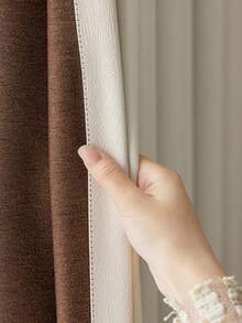 1 件优雅厚实耐用的布料窗帘，适用于客厅、卧室和宿舍 - 柔软简约纯色窗帘，适用于书房和厨房，花卉纹理遮光窗帘 - 米色 - 查看 3