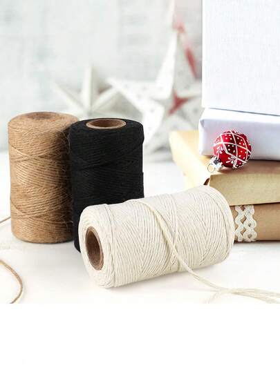 1/3 Rollen 100m Naturseil, Natürlicher Juteseil, 2mm Baumwollseil für Basteln, Kunst, Gartenpflanzen, Geschenkverpackung, Dekoration, Verpackungsseil im Großpackung