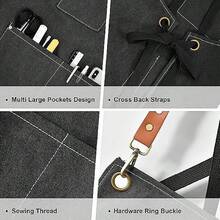 Heavy Duty Chef Apron For Men & Women - Cotton Canvas Crossback Design With Large Pockets - Adjustable Neck & Waist - Xám - Xem 4